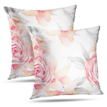 LALILO Throw Pillow Covers Watercolor Roses Watercolor Floral Flower Cushion Cover 18" x 18", 2 Pack