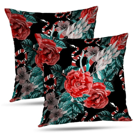 LALILO Throw Pillow Covers Watercolor With Flowers And Fashion Floral Snake Floral Repeat Art Bloom Blossom Set of 2 Square 18 x 18 Inch Pillowcase