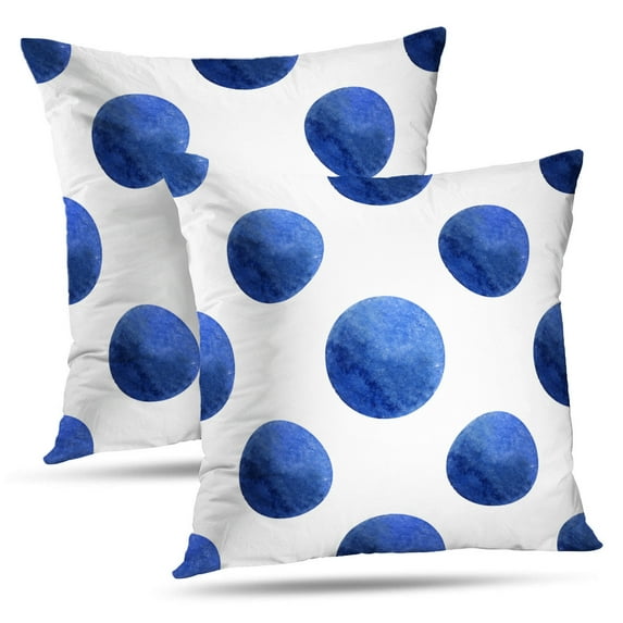 LALILO Throw Pillow Covers Watercolor With Indigo Big Polka Dots White Cushion Cover 18" x 18", 2 Pack