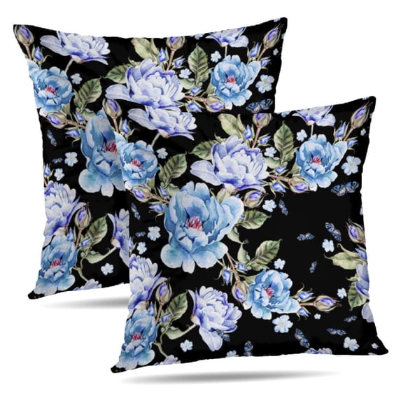 LALILO Throw Pillow Covers Watercolor With Peony Flowers Flower Cushion Cover 18" x 18", 2 Pack