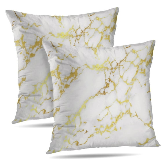LALILO Throw Pillow Covers White Marble Gold Luxury Art Banner Cushion Cover 18" x 18", 2 Pack