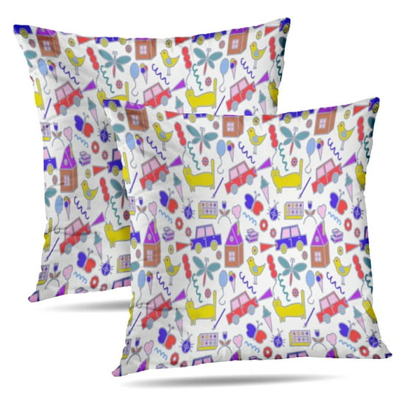 LALILO Throw Pillow Covers With Doodle Children Graphic Airplane Cushion Cover 18" x 18", 2 Pack