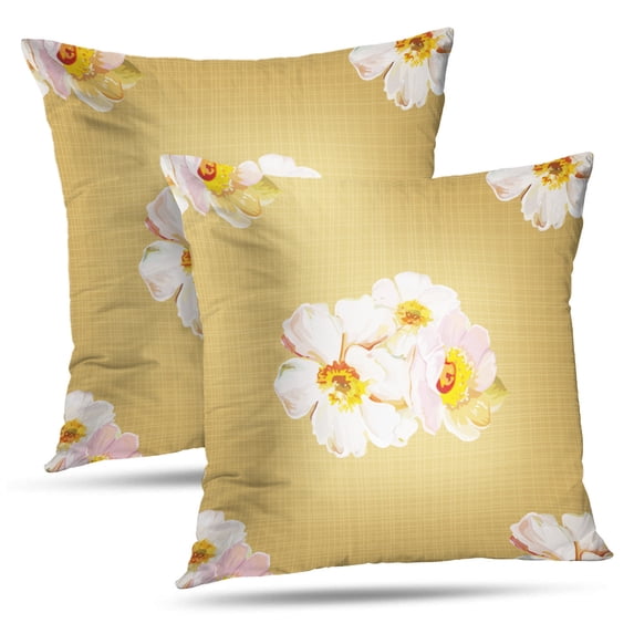 LALILO Throw Pillow Covers With White Flowers Watercolor Accent Art Cushion Cover 18" x 18", 2 Pack