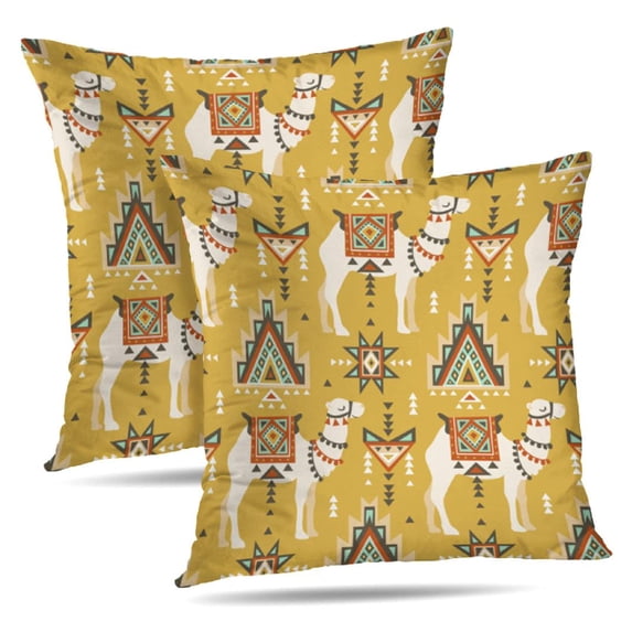 LALILO Throw Pillow Covers Yellow Animal With And Ethnic Desert Cushion Cover 18" x 18", 2 Pack