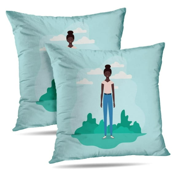 LALILO Throw Pillow Covers Young Beautiful Afro Girl Landscape Cushion Cover 18" x 18", 2 Pack