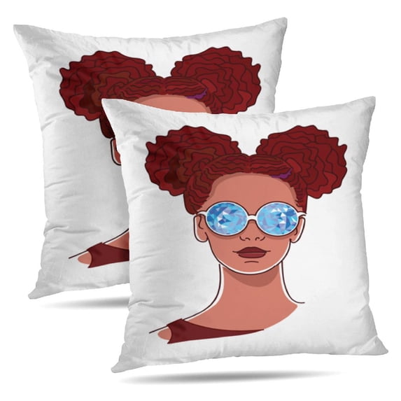 LALILO Throw Pillow Covers Young Woman Red Glasses Hair Afro Art Cushion Cover 18" x 18", 2 Pack