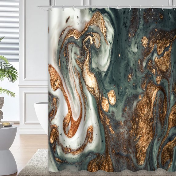 LALILO Turquoise Waterproof Shower Curtain,Marble Contemporary Art Golden and Can Trendy Invitations Shower Curtains for Bathroom with 12 Hooks,72x72 Inch