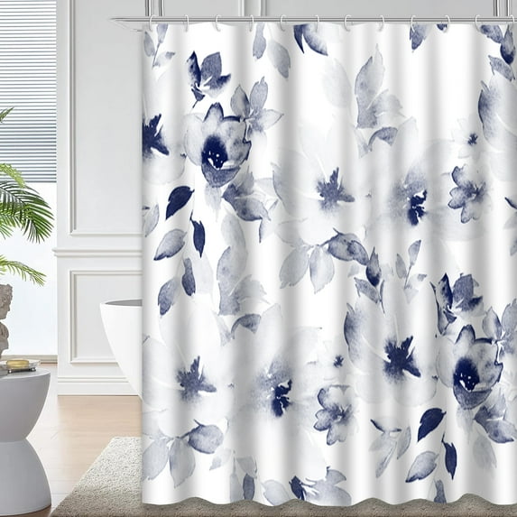 LALILO Watercolour Waterproof Shower Curtain,Watercolor Seamless Floral Drawn Indigo Flower Shower Curtains for Bathroom with 12 Hooks,72x72 Inch