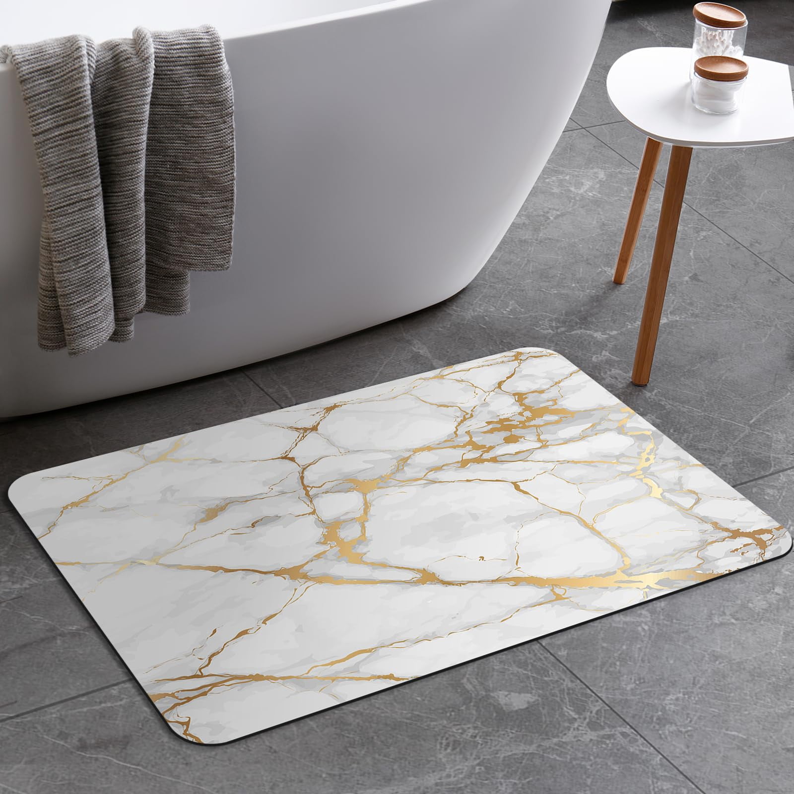 LALILO White Gold Marble Bathroom Rug Bath Mat Non Slip Quick Dry Super ...