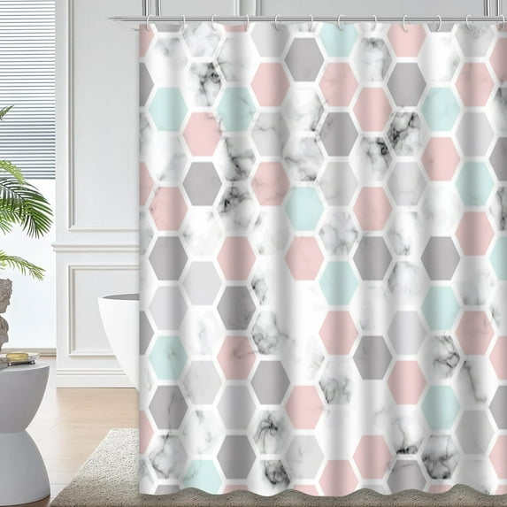 LALILO White Waterproof Shower Curtain,Marble with Black and Marbling Surface Modern Luxurious Granite Shower Curtains for Bathroom with 12 Hooks,72x72 Inch