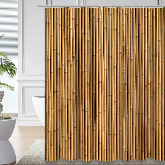 LALILO Wood Jungle Waterproof Shower Curtain,Bamboo Wall Interior Japanese Natural Asia Asian Branch Shower Curtains for Bathroom with 12 Hooks,72x72 Inch