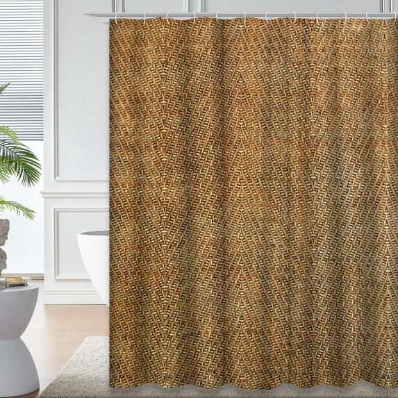 LALILO Wood Rattan Waterproof Shower Curtain,Weave Wood Bamboo Organic Fabric Basket Woven Natural Shower Curtains for Bathroom with 12 Hooks,72x72 Inch