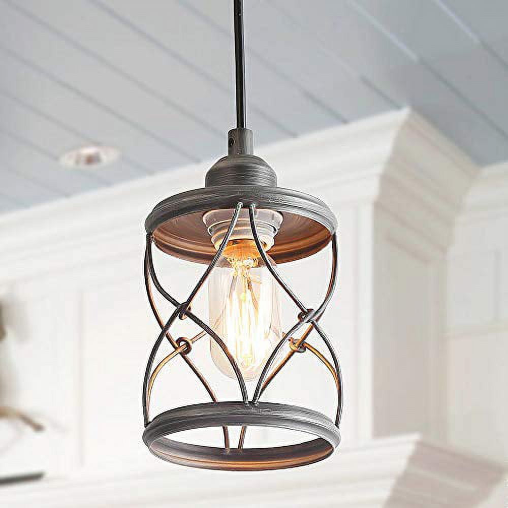 LALUZ Industrial Mini Pendant Lighting for Farmhouse Kitchen Island Foyer Hanging Fixture 4.75 Inches Silver Brushed