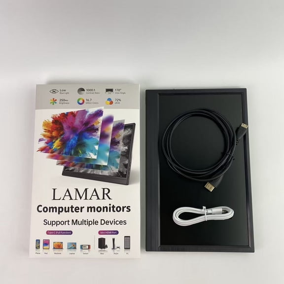 LAMAR Computer monitors,15.6'' Portable Monitor Touchscreen, FHD IPS Touch Screen with Tempered Glass, Travel Monitor with Kickstand & Speaker
