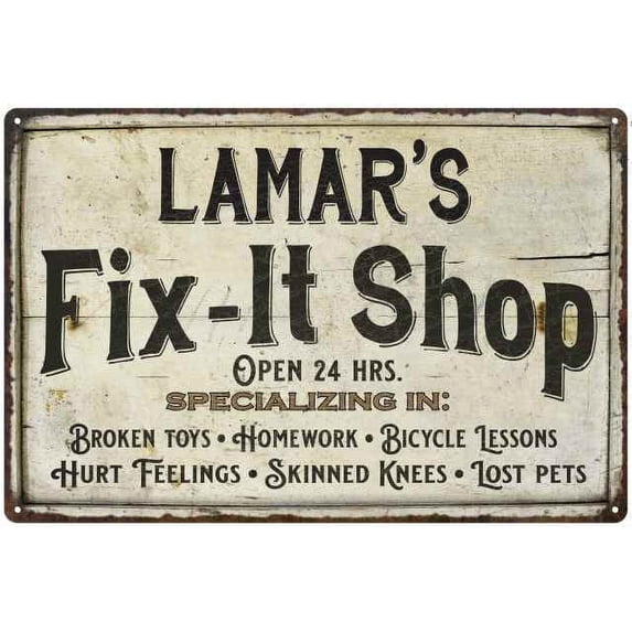 LAMAR'S Fix-It Shop Sign Grandpa Dad Wall Decor Gift 8x12 Metal 208120006465
