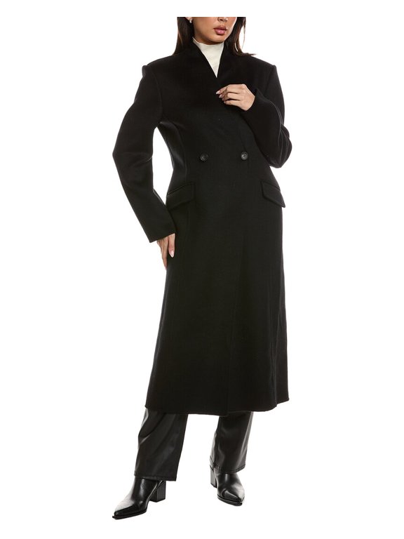 womens Double Face Wool-Blend Coat, m, Black