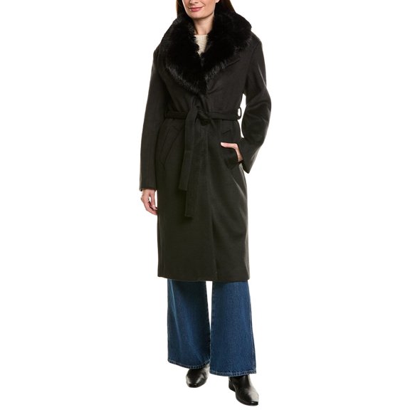 LAMARQUE womens Faux Faux Fur Collar Coat, XXS, Black