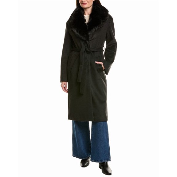 LAMARQUE womens Faux Faux Fur Collar Coat, xs, Black