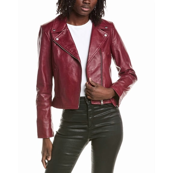 LAMARQUE womens Leather Biker Jacket, XXS, Red
