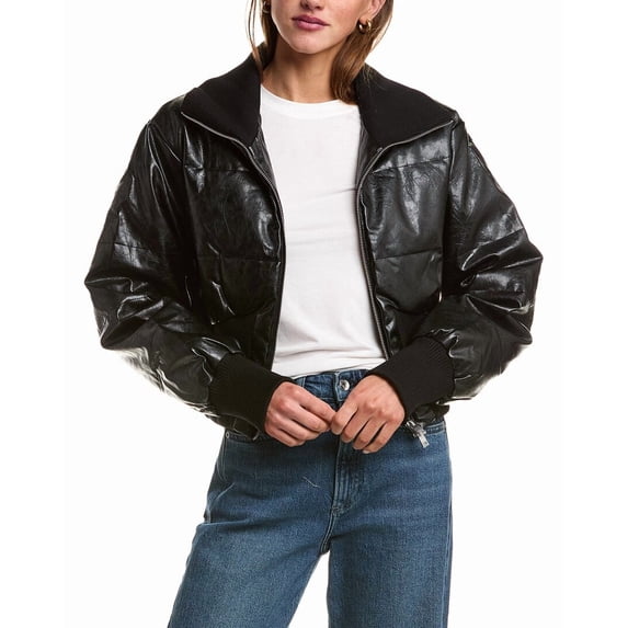 LAMARQUE womens Lumina Cropped Faux Leather Jacket, XL, Black