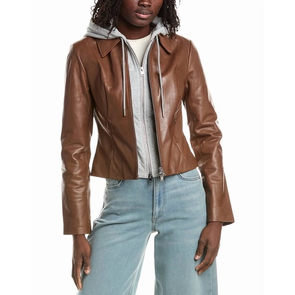LAMARQUE womens Removable Bib Leather Jacket, XXS, Brown
