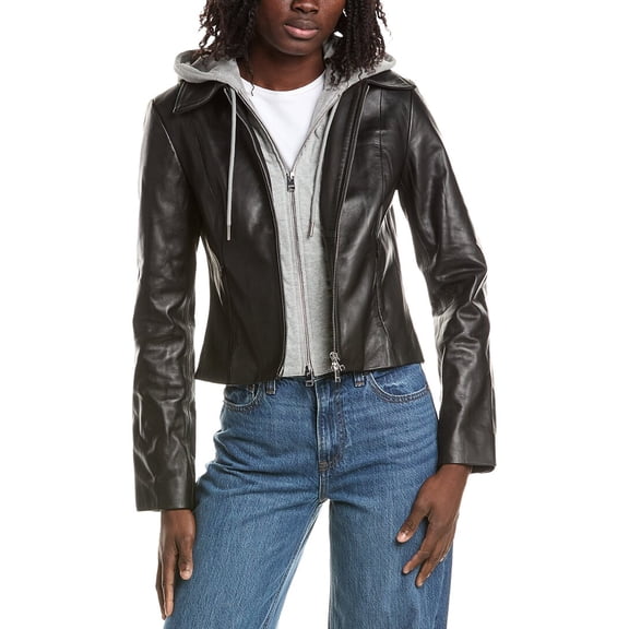 LAMARQUE womens Removable Bib Leather Jacket, m, Black