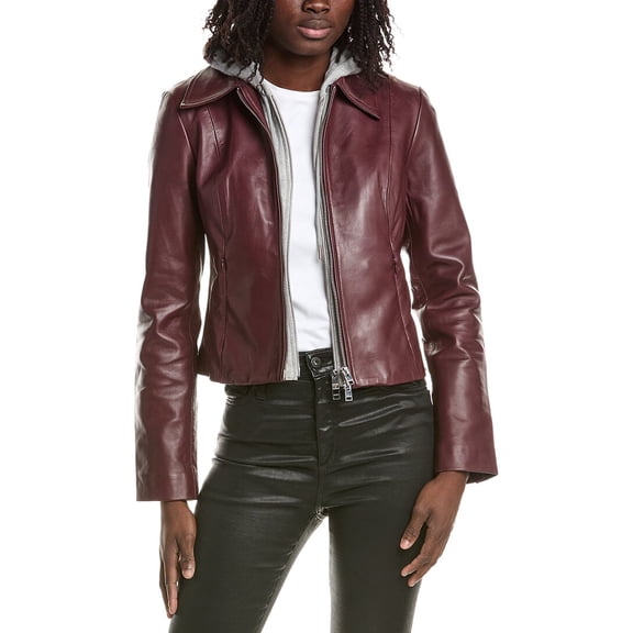 LAMARQUE womens Removable Bib Leather Jacket, xs, Red