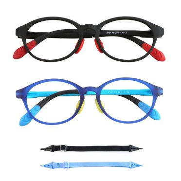 LAMBBAA 2 Pairs Kids Blue Light Blocking Glasses Children Computer Gaming TV Glasses Anti Eyestrain UV Protection Anti Glare for Boys Girls(Black+Blue)
