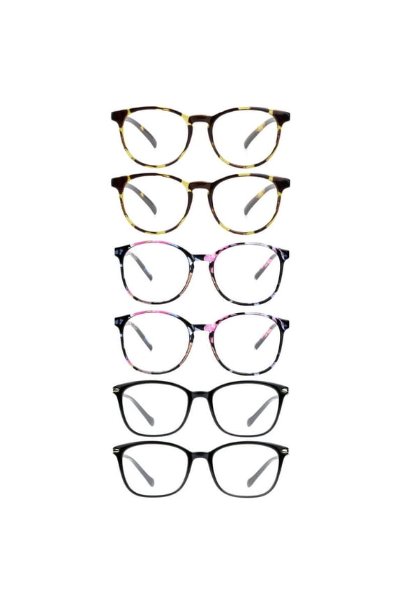 6 Pack Reading Glasses, Blue Light Blocking Computer Reading Glasses for Women and Men, Anti Glare Lightweight Readers(Tortoise,Pinkfloral,Black,+0.50)