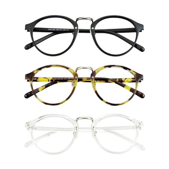 LAMBBAA Blue Light Blocking Glasses 3 Pack Retro Round Frame Computer Gaming Glasses for Men Women Lightweight Anti Eyestrain UV Filter(Black+Tortoise+Transparent)