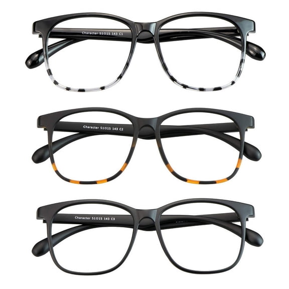 LAMBBAA Blue Light Blocking Glasses 3 Pack Square Frame Computer Eyeglasses for Men Women Anti Eyestrain(Black White+Black Yellow+Black)