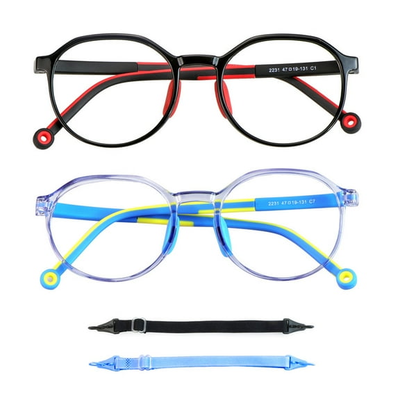 LAMBBAA Blue Light Blocking Glasses for Kids 2 Pairs Computer Glasses With Rope UV Protection for Boys Girls Age 3-12