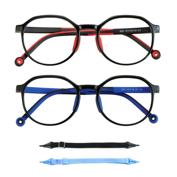 LAMBBAA Blue Light Blocking Glasses for Kids 2 Pairs Computer Glasses With Rope UV Protection for Boys Girls Age 3-12