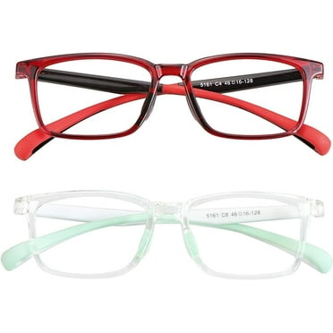 LAMBBAA Kids Blue Light Blocking Glasses 2 Pairs Square Frame UV400 Protection Anti Blue Ray Computer Glasses Anti Glare Eyewear for Boys Girls Age 3-12 (Black Red+Light Green)