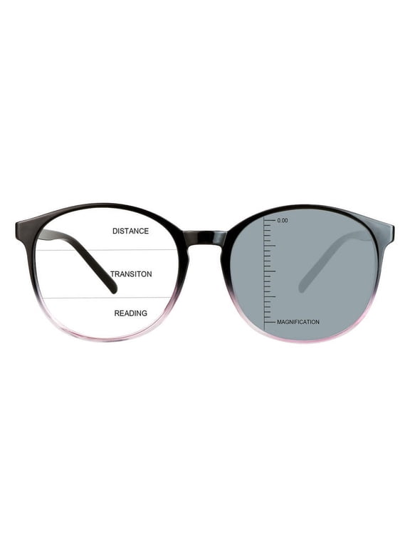Vintage Round Progressive Multifocal Presbyopic Glasses, Photochromic Gray Sunglasses for Men Women Readers (+0.00/+1.00 Magnification)