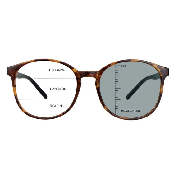 LAMBBAA Vintage Round Progressive Multifocal Presbyopic Glasses, Photochromic Gray Sunglasses for Men Women Readers (+0.00/+1.25 Magnification)