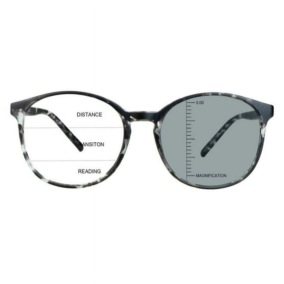 LAMBBAA Vintage Round Progressive Multifocal Presbyopic Glasses, Photochromic Gray Sunglasses for Men Women Readers (+0.00/+2.00 Magnification)