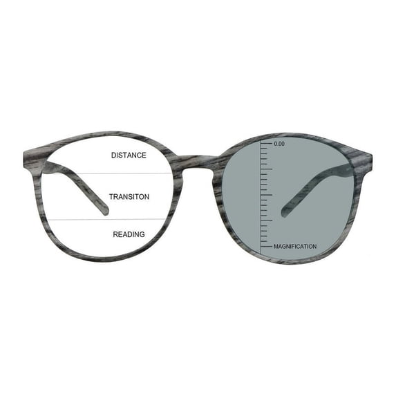 LAMBBAA Vintage Round Progressive Multifocal Presbyopic Glasses, Photochromic Gray Sunglasses for Men Women Readers (+0.00/+2.25 Magnification)