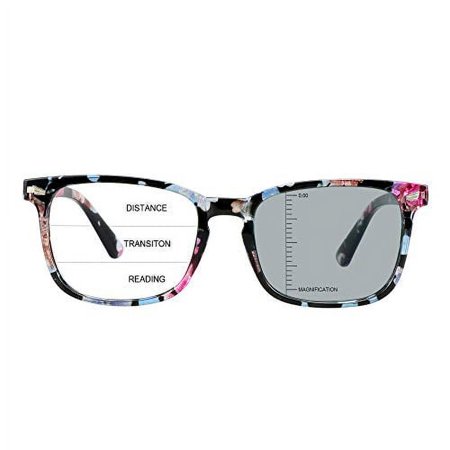 LAMBBAA Vintage Square Progressive Multifocal Presbyopic Glasses, Photochromic Gray Sunglasses for Men Women Readers (+1.00/+4.00 Magnification)…