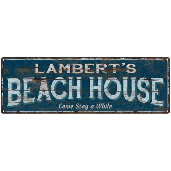 LAMBERT'S Beach House Blue Rustic Cabin Home Decor 8x24 Metal 108240026303