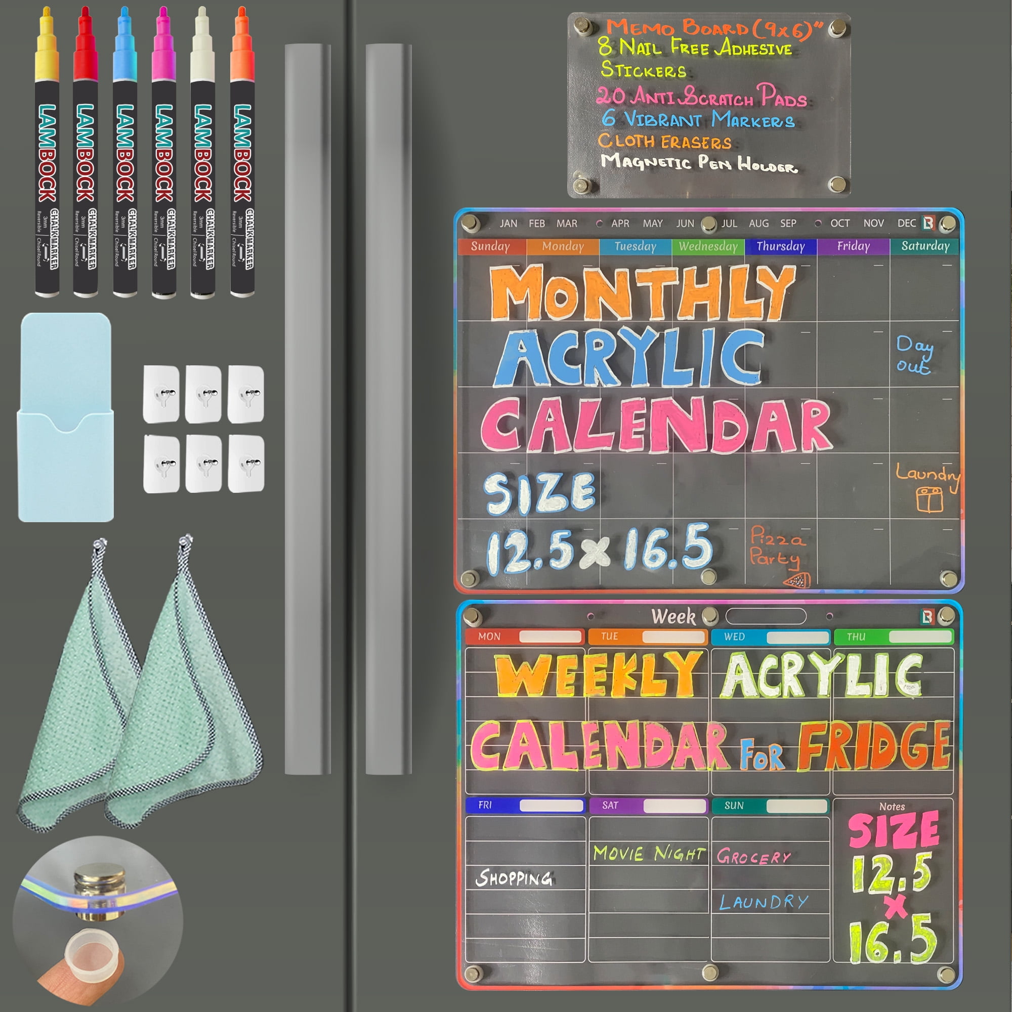 Lambock 3 pcs acrylic dry erase board set clear magnetic calendars
