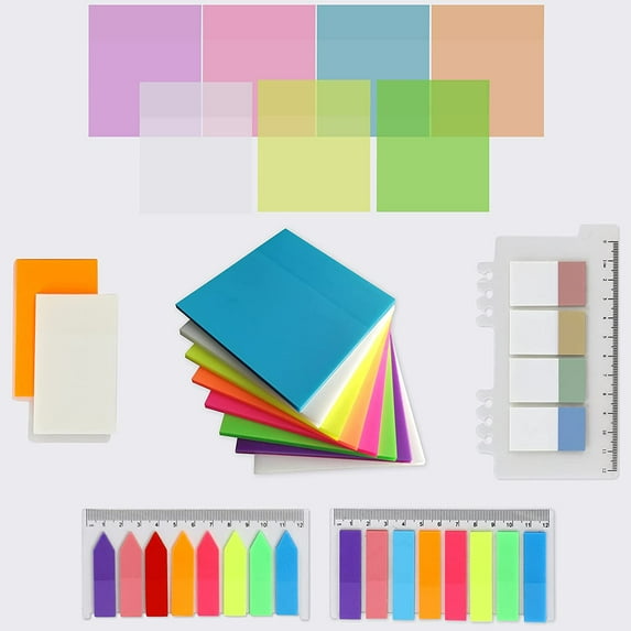 LAMBOCK Transparent Self-Stick Notepad with Book Tabs, Multicolor, 900 Pcs