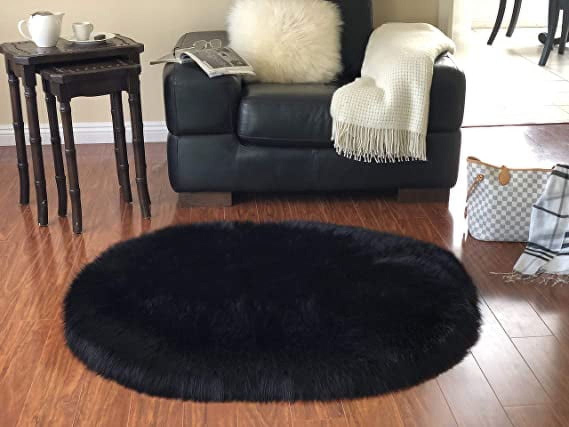 LAMBZY Faux Sheepskin Hypoallergenic Oval Silky Shag Rug, Luxury Shaggy