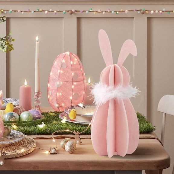 LAMDAWE 8.6inch Cute Easter BunnyDecoration Wooden Assembly Rabbit Figurine Novelty Colorful Easter Centerpiece Table Decorations for Easter,EggHunting,Birthday,BunnyThemed Party,Spring Garden Party