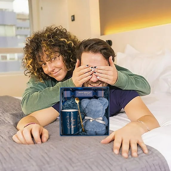 LAMDAWE Cute Ceramic Coffee Mug and Bear Gift Set,Valentine's Day Easter Anniversary Wedding Birthday NewYear Gifts Box for BestFriend Family,Lover,Unique Gift BasketSet