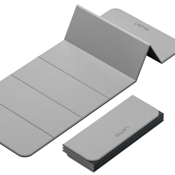 LAMEI 8mm Thick Foldable Yoga Mat - 3-in-1 Folding TPE Non-Slip Mat for All-Level Yoga, Tear-Resistant & Quick-Flat Design, 71x24in (Grey+Black)