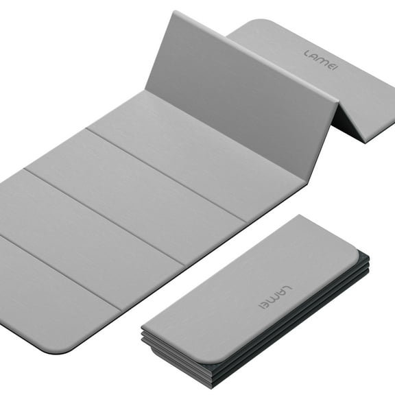 LAMEI 8mm Thick Foldable Yoga Mat - 3-in-1 Folding TPE Non-Slip Mat for All-Level Yoga, Tear-Resistant & Quick-Flat Design, 71x24in (Grey+Black)