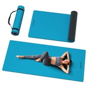 LAMEI Large Yoga Mat Thick Extra Wide And Long, Non-Slip TPE Exercise Mats For Home Workout, Straps For Carrying, Dual-Color in Blue/Black