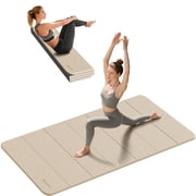 LAMEI Yoga Mat, Extra Large 48 x 40 Foldable Mat for Travel, 10mm Thick Exercise Mats for Home Workout(Beige+Black)