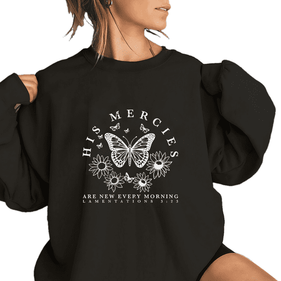 LAMENTATIONS 3:23 Sweatshirts for Women God Is Good All The Time Christian Tops Faith Inspirational Shirts Religious Apparel Long Sleeve Pullover for Holiday Black,M